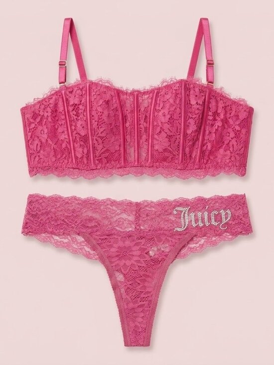Victoria's Secret Other - NWT Victoria's Secret x Juicy Couture Fuchsia Pink Lace Bralette and Thong Set